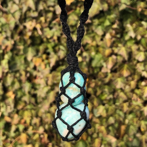 Amazonite Double Stone Macrame Necklace - Picture 5 of 6